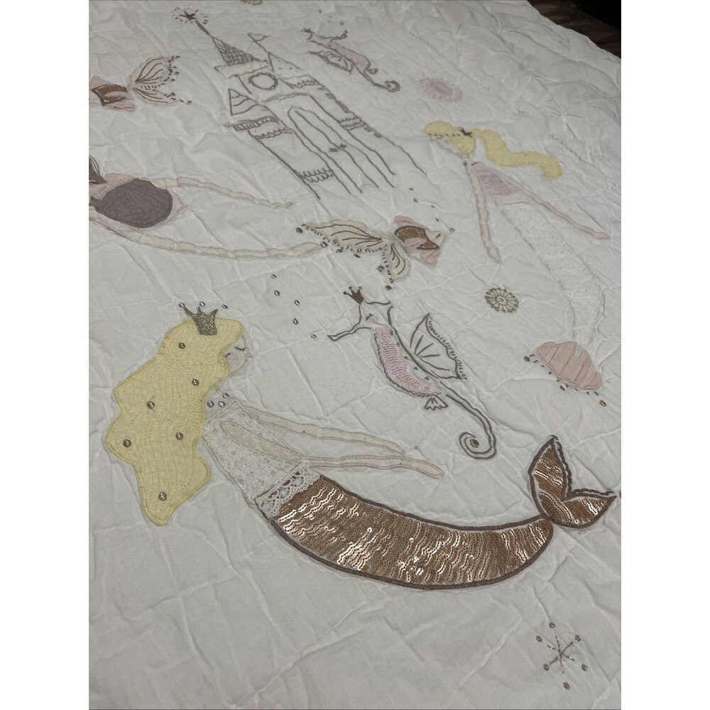 Pottery Barn Kids ISABELLE MERMAID CASTLE Twin Quilt Only White